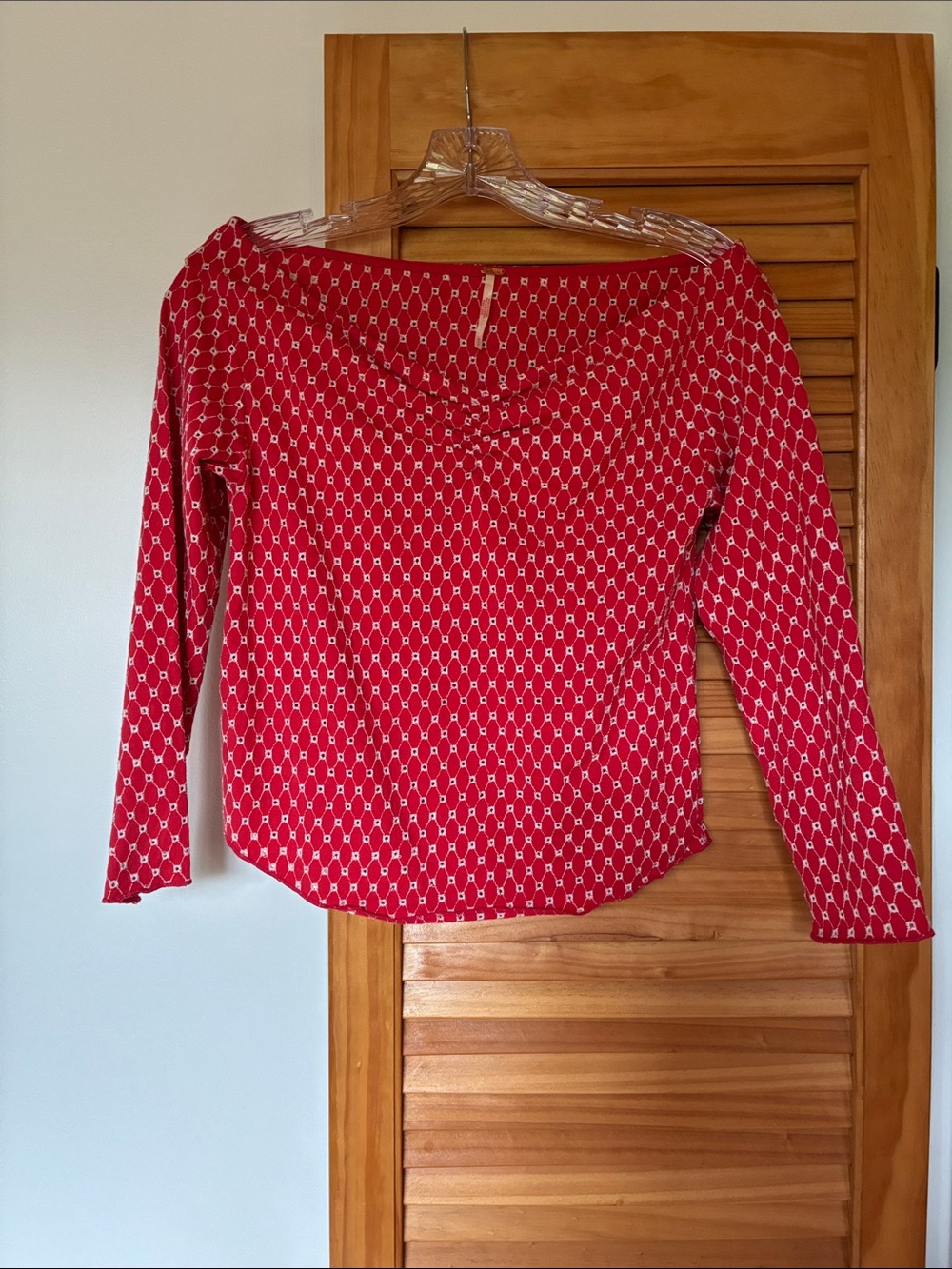 Free People Red Boat/Sweetheart Neckline 3/4 Sleeve Top